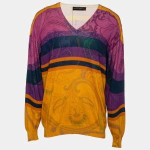 Etro Multicolor Paisley Printed Cotton V-Neck Sweater 2XL