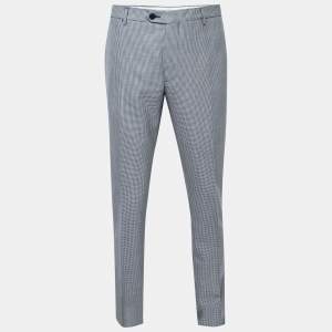 Etro Navy Blue Patterned Wool Panama Slim Trousers 2XL