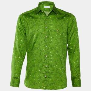 Etro Green Leaves Printed Cotton Button Front Shirt M