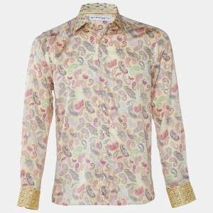 Pre Owned Etro Cream Paisley Printed Cotton Button Front Shirt M