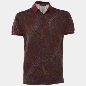 مملوكة مسبقًا Etro Burgundy Paisley Printed Cotton Pique Polo T-Shirt M