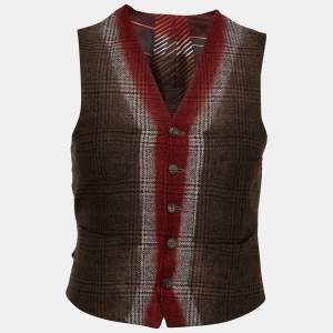 مملوكة مسبقًا Etro Brown Checked Wool Button Front Waistcoat M