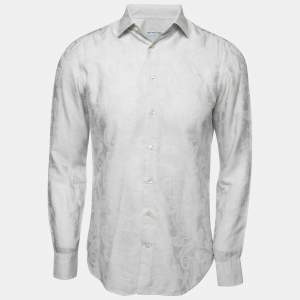 Pre Owned Etro Light Grey Paisley Jacquard Cotton & Silk Shirt S