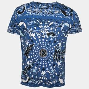 Etro Blue Printed Cotton Crewneck T-Shirt S