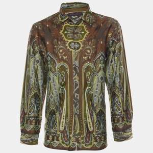 Pre Owned Etro Green Paisley Print Cotton Long Sleeve Shirt 2XL