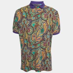 Etro Purple Paisley Printed Cotton Polo T-Shirt XL