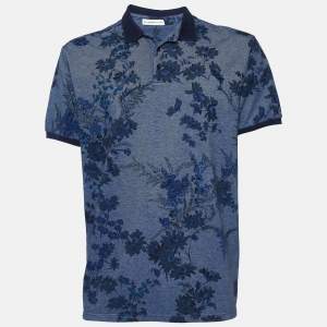 Etro Navy Blue Floral  Printed Cotton Pique Polo T-Shirt 3XL