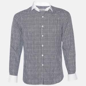 Etro Monochrome Checkered Jacquard Cotton Button Front Shirt M