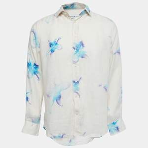Pre Owned Etro Off White Floral Print Cotton Full Sleeve Shirt M