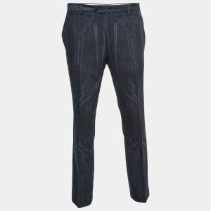 Pre Owned Etro Black Paisley Printed Wool Superleggera Trousers L 
