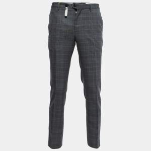 Pre Owned Etro Grey/Blue Plaid Wool Tailored Pants L