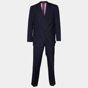Etro Navy Blue Pinstriped Wool Suit XL