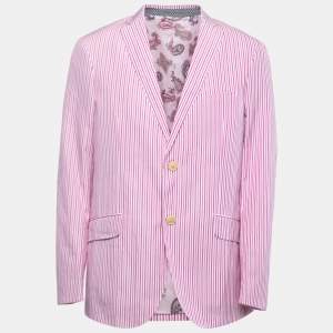 Etro Pink/White Striped Cotton Single Breasted Blazer XXXL