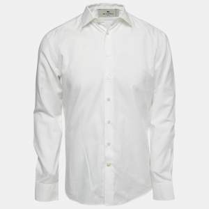 Etro White Patterned Cotton Button Front Full Sleeve Shirt M