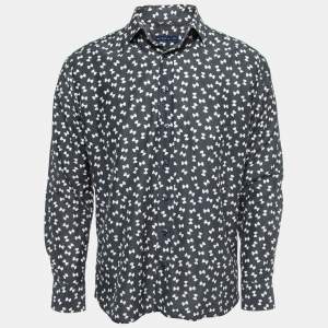 Etro Navy Blue Bow Pasta Printed Cotton Shirt L