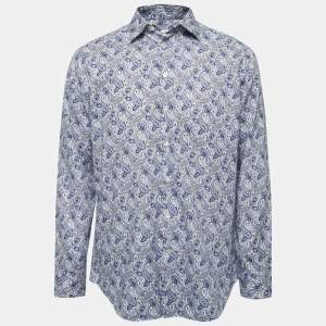 Etro Blue Paisley Print Cotton Button Front Full Sleeve Shirt XXL