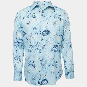 Etro Light Blue Floral Print Cotton Button Front Full Sleeve Shirt M