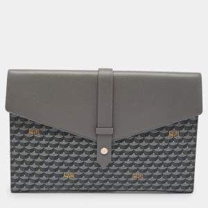 Fauré Le Page Grey Coated Canvas and Leather Express Envelope Clutch
