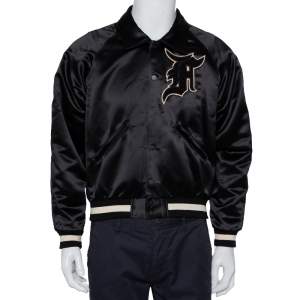 Fear of God Fifth Collection Black Satin Manuel Applique Detail Bomber Jacket S