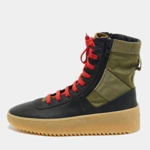 Fear Of God Green/Black Leather and Canvas Jungle High Top Sneakers Size 41