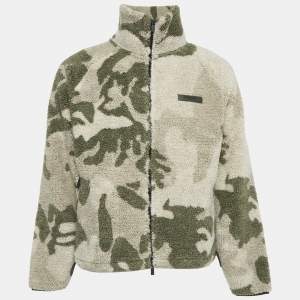 Fear of God Essentials Green Camouflage Print Fleece Zip-Up Jacket XS