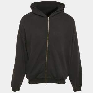 Pre Owned Fear of God Essentials Black Embroidered Cotton Zip-Up Sweatshirt XL