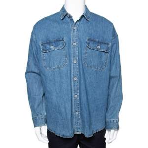 Fear Of God Indigo Light Wash Denim Long Sleeve Shirt S
