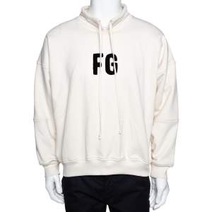 Fear Of God Sixth Collection Cream Cotton Appliqued Mock Neck Sweatshirt S