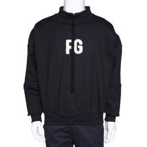 Fear of God Sixth Collection Black Logo Appliqued Mock Neck Sweatshirt S 