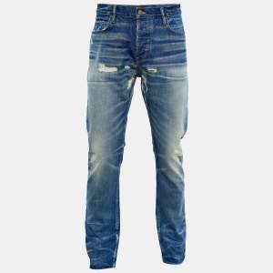 Fear of God Blue Denim Distressed Straight Fit Jeans M