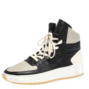 Fear Of God White/Black Leather Basketball High Top Sneakers Size 41