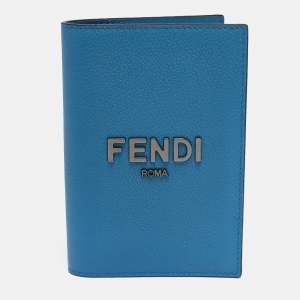 Fendi Blue Leather Logo Passport Holder