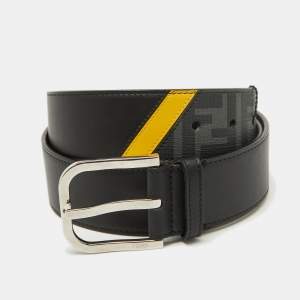 Fendi Black Leather and Zucca Canvas Buckle Belt 95 CM
