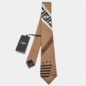 Fendi Brown Made in Fendi Print Silk Tie