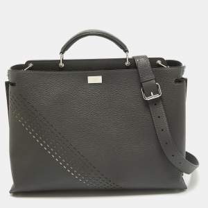 Fendi Grey Leather Large Peekaboo Iconic Essential Briefcase