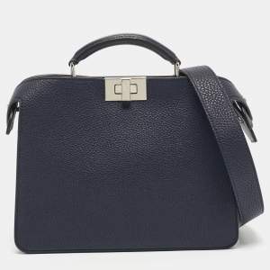 Fendi Navy Blue Leather Mini Peekaboo ISeeU Top Handle Bag