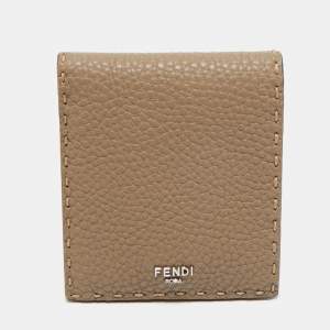 Pre Owned Fendi Dark Beige Selleria Leather Bifold Wallet