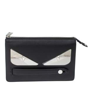 Fendi Black Leather and Metal Bag Bugs Eyes Clutch
