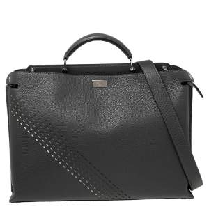 Fendi Grey Leather Peekaboo Iconic Essential Palladium Finish Briefcase