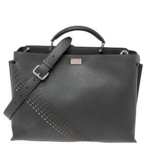 Fendi Grey Leather Peekaboo Iconic Essential Palladium Finish Briefcase
