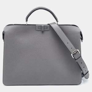 Fendi Grey/Black Leather Medium Peekaboo ISeeU Top Handle Bag 