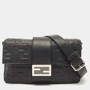 Fendi Black Zucca Embossed Leather Baguette Convertible Bag