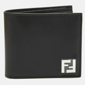 Fendi Black Leather and Coated Canvas Bifold Wallet