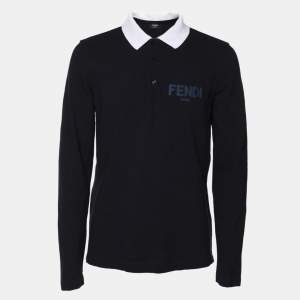 Fendi Navy Blue Cotton Knit Long Sleeve Polo Shirt M