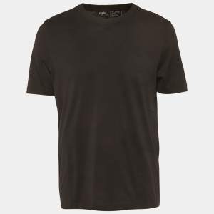 Pre Owned تي شيرت فندي جيرسي أسود بتفاصيل الشعار مقاس كبير جداً