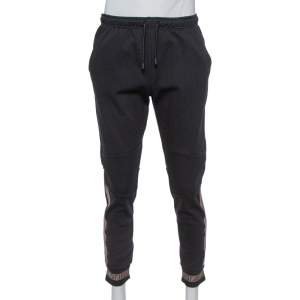 Fendi Black Knit Logo Printed Paneled Joggers L