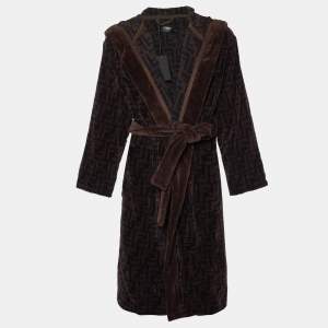 Fendi Brown Zucca Monogram Terry Belted Bathrobe L