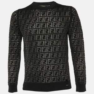 Fendi Black Monogram Wool Sheer Detail Jumper S
