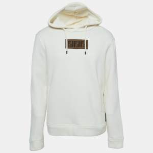 Fendi White Logo Embroidered Cotton & Cashmere Hoodie L
