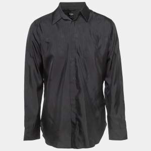 Fendi Black Pinstripe Crepe Long Sleeve Shirt XL